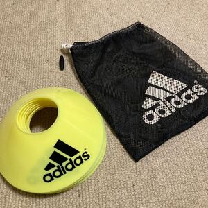 adidas アディダス トレーニング用カラーコーン8枚 メッシュポーチ付 美品 練習 イエロー