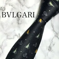 【美品】BVLGARI ブルガリ　ネクタイ　黒　セッテピエゲ　光沢　自転車