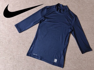 ★美品★ナイキ プロ DRI-FIT モックネック ハーフスリーブ コンプレッション メンズ XXL ネイビー 紺色 野球 部活 NIKE PRO 502936-407