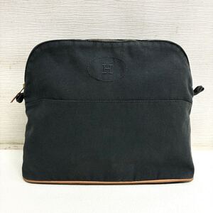 0119I6 HERMES エルメス ポーチ バッグ ボリード キャンバス コットン グレー レザー セカンドバッグ ショルダーバッグ 2way 