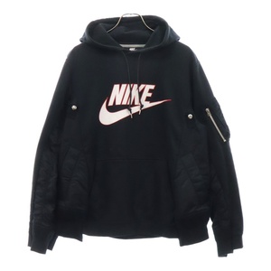 Sacai サカイ 19SS ×NIKE ロゴプリント MA-1ドッキングパーカー ブラック 19-02022M