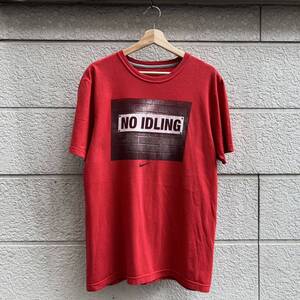 USED US古着 NIKE プリントTシャツ 半袖 赤 レッNO IDLING ナイキ REGULAR FIT スポーツブランド アメリカ古着 Mサイズ