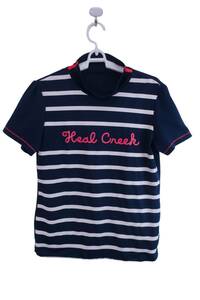 【美品】Heal Creek(ヒールクリーク) 半袖ハイネックシャツ 青白ボーダー レディース 42 ゴルフ用品 2405-0448 中古