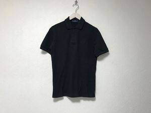 本物フレッドペリーFREDPERRYコットンロゴ刺繍半袖ポロシャツメンズサーフアメカジミリタリーゴルフバイカー黒ブラック36Sイングランド製