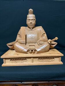 斎藤尤鶴作　菅公座像　全長36cm　重さ5.7kg 井波彫刻　日展彫刻作家　菅原道真　天神様　彫刻　木彫り　学問の神様　仏像　共箱