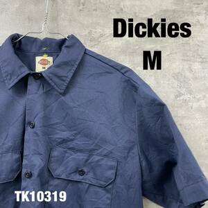 Dickies ディッキーズ ネイビー ワーク シャツ 半袖 M メンズ コットン 無地 両胸ポケット 春夏 RN20697 USA 海外輸入 古着 TK10319