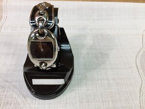 V8537R ★GUCCI グッチ マリーナチェーン レディース腕時計 黒文字盤 121.5【電池交換済】