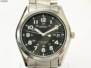 ★稼働品◎ SEIKO セイコー 7N42-8260 クォーツ デイト 3針 黒文字盤 シルバー メンズ 腕時計 純正ベルト 3382H5-14