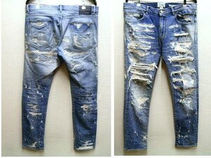 ◇即決[JAPAN XL]ほぼ未使用品 CRIMIE 21SS SUPER CLASH DENIM JEANS クラッシュ スキニー スリム CR1-02A1-PL05 デニムパンツ■933