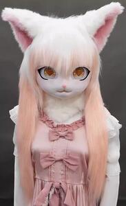 着ぐるみヘッド 猫 白とオレンジ 全頭ヘッド ケモノ マスク ファースーツ ぬいぐるみ コスプレ コスチューム