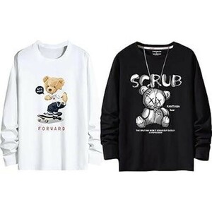 長袖tシャツ メンズ ２枚組 綿100 tシャツ プリント ロングtシャツ 柔らかい 吸汗速乾 防菌防臭