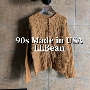 USA製 LLBean　コットンニット マスタード　カーディガン　M