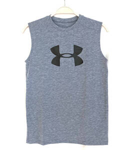 UNDER ARMOUR アンダーアーマー ノースリーブ Tシャツ キッズ YMD 140 heat gear 速乾 グレー ロゴ ベスト サッカー スポーツ D146