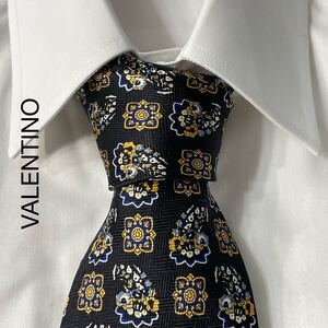 VALENTINO ヴァレンティノ 光沢 パターン柄 デザイン シルク ネクタイ ブラック TG366