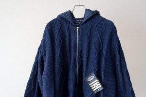 DEADSTOCK オールドDenim Blues インディゴニット＆デニムライナー フーデッドジャンパー サイズ表記M 英国製/ビンテージアランセーター