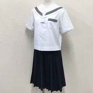 O669/L(中古)群馬県 高崎市立塚沢中学校 女子制服2点 /165A/W63/丈59/半袖セーラー/夏スカート/紺3本ライン/TSUNASHIMA/学生服/卒業生品