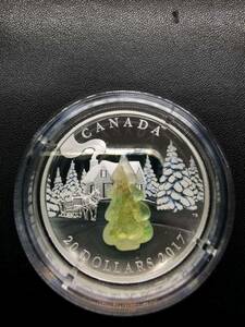 美品 記念コイン カナダ 雪をかぶった木 $20銀貨 Canada 2017 20$ Murano Glass Snow Covered Tree