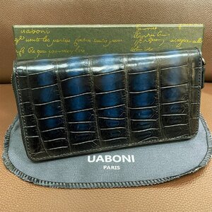 希少 限定EU製＆定価68万◆UABONI*アリゲーター・ラウンドファスナー長財布◆手染 パティーヌ レザー クロコ メンズウォレット