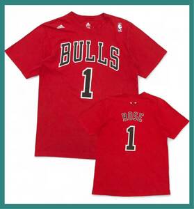 2309◆adidas アディダス◆NBA シカゴブルズ BULLS デリックローズ 背番号1 コットン 半袖 Tシャツ レッド M