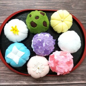 ハンドメイド フェルト 和菓子 フェルトままごと おままごと お饅頭 練りきり お供え あじさい あさがお やぶれ饅頭 和風 