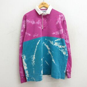 XL/古着 ランズエンド 長袖 ブランド ラガー シャツ メンズ 90s ツートンカラー コットン 紫他 パープル ブリーチ加工 23sep06 中古 ト