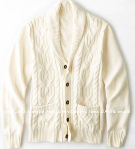 〓ラスト!! SALE!! アメリカンイーグル/US M/AEO Cable ショールカーディガン/D.White