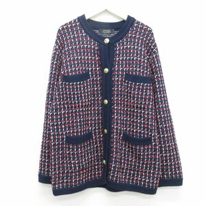 美品 22AW relume JOURNAL STANDARD ジャーナルスタンダード 金ボタン TWEEDYニットジャケット F ネイビー×レッド ◆