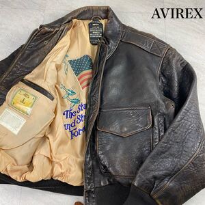 激渋 AVIREX アヴィレックス A-2 レザージャケット フライトジャケット ヴィンテージ 本革 空軍 トップガン レザー ブルゾン シングル