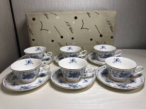 Venus China ヴィーナスチャイナ N.T Noritake ノリタケ カップ＆ソーサー 6客 コーヒー 紅茶 ティー お皿 フラワー 小花柄 金彩 ブルー 青