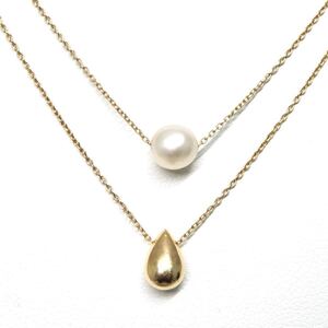 1円〜!!TASAKI(田崎真珠)▲K18 本真珠2連ネックレス▲J 約2.4g 約39.0cm パール pearl necklace jewelry EB1/EB1 C236