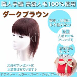 【3Dサラ艶ヘアピース】高級人毛100% ヘアピース　つむじ ブラウン　②