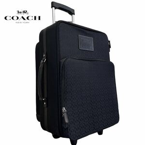 極美品●COACH コーチ メンズ ミニシグネチャー キャリーケース スーツケース ビジネス バッグ キャンバス レザー 黒 トラベル 出張 大容量