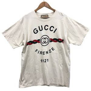 中古◆Tシャツ グッチ 半袖Tシャツ プリント FIRENZE 1921 ホワイト メンズ サイズS GUCCI 【AFB23】