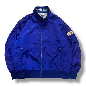 90s adidas アディダス トラックジャケット トラックトップ ジャージ デサント製 日本製 スポーツウェア レトロ ブルー系 M