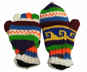 ■☆アジアン衣料 ネパール手編みカバー付き指なし手袋（NSG-3）