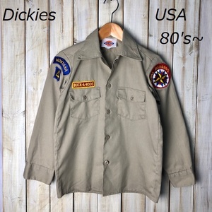 USA古着 80s～90s USA製 Dickies キッズ ワッペンカスタム ワークシャツ 12 オールド ヴィンテージ アメリカ古着 ディッキーズ ユース ●44