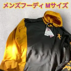 メンズ パーカー 洋服 フード付き カジュアル フーディM グレー×黄色