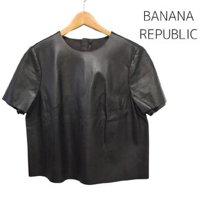 【送料込】 2023年製☆BANANA REPUBLIC バナナリパブリック Tシャツ ダークブラウン 半袖 羊革 レザーTシャツ 定価40,000円 sizeL/966444