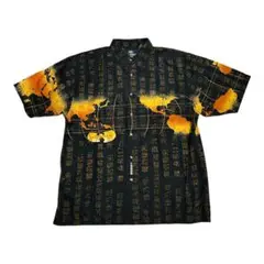 【スペシャル】90s WU WEAR 半袖シャツ 漢字プリント ブラック XL