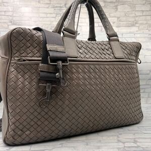 BOTTEGA VENETA ボッテガヴェネタ メンズ ビジネスバッグ ブリーフケース ショルダ2way インタレチャート レザー 本革 A4◎ グレー 灰色 