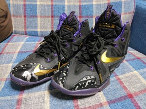 LEBRON XI BHM レブロン 11 ブラック 646702-001 28.5cm BLK 中古 国内正規 レブロンジェームス 黒紫金 パープル ブラックヒストリーマンス