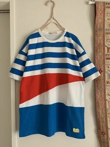 マルニ　ボーダー　トリコロール　プルオーバー Tシャツ 水色　白　赤　トップス　半袖　MARNI ボーダーTシャツ