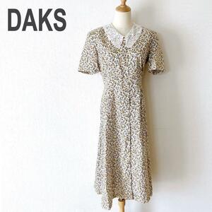 DAKS 古着 花柄 レトロ ワンピース レース襟 ダックス ロング ヴィンテージ