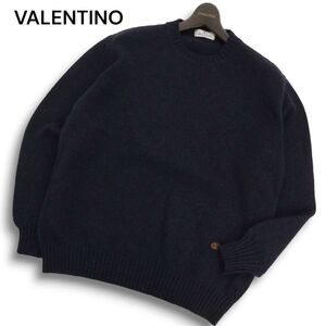 イタリア製★ VALENTINO ヴァレンティノ 秋冬 ウール100％ ロゴ ワッペン ニット セーター Sz.M　メンズ ネイビー　C4T08337_9#K