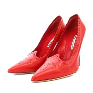 マノロブラニク MANOLO BLAHNIK パンプス ピンヒール ポインテッドトゥ ウイングチップ レザー 39 26cm 赤 レッド /YO20 ■SH レディース