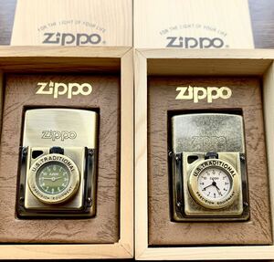 【コレクションzippo】未使用品2個セット TIME LITE タイムライト 時計付き オイルライター 木箱付き ゴールド
