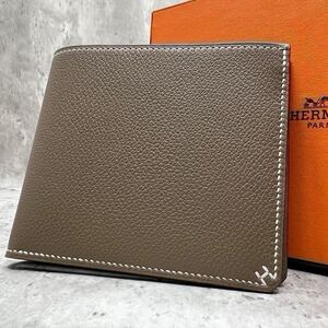 【新品未使用 B刻印 超希少】エルメス HERMES Hセリエ コンパクト バイアスH 二つ折り財布 レザー エトゥープ グレージュ 2023年