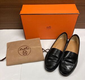 HERMES エルメス 極美品♪ ローファー レザー 正規品 サイズ：35 Sサイズ 黒 ブラック 箱・保存袋付 シンプル 本革 革 靴 レディース 