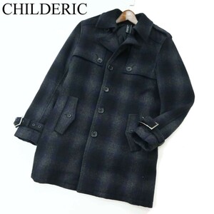 CHIL DERIC キルデリク 秋冬 メルトン ウール★ オンブレー チェック トレンチ コート Sz.3　メンズ　A2T14079_C#N