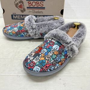 和526★ 箱付 美品 BOBS SKECHERS ボブス スケッチャーズ スリッポン シューズ 総柄 24 グレー レディース